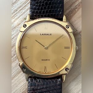 Lassale Super Rare Watch Hardy-Roma Leather Strap Gold-Tone Case, Dial, Hands